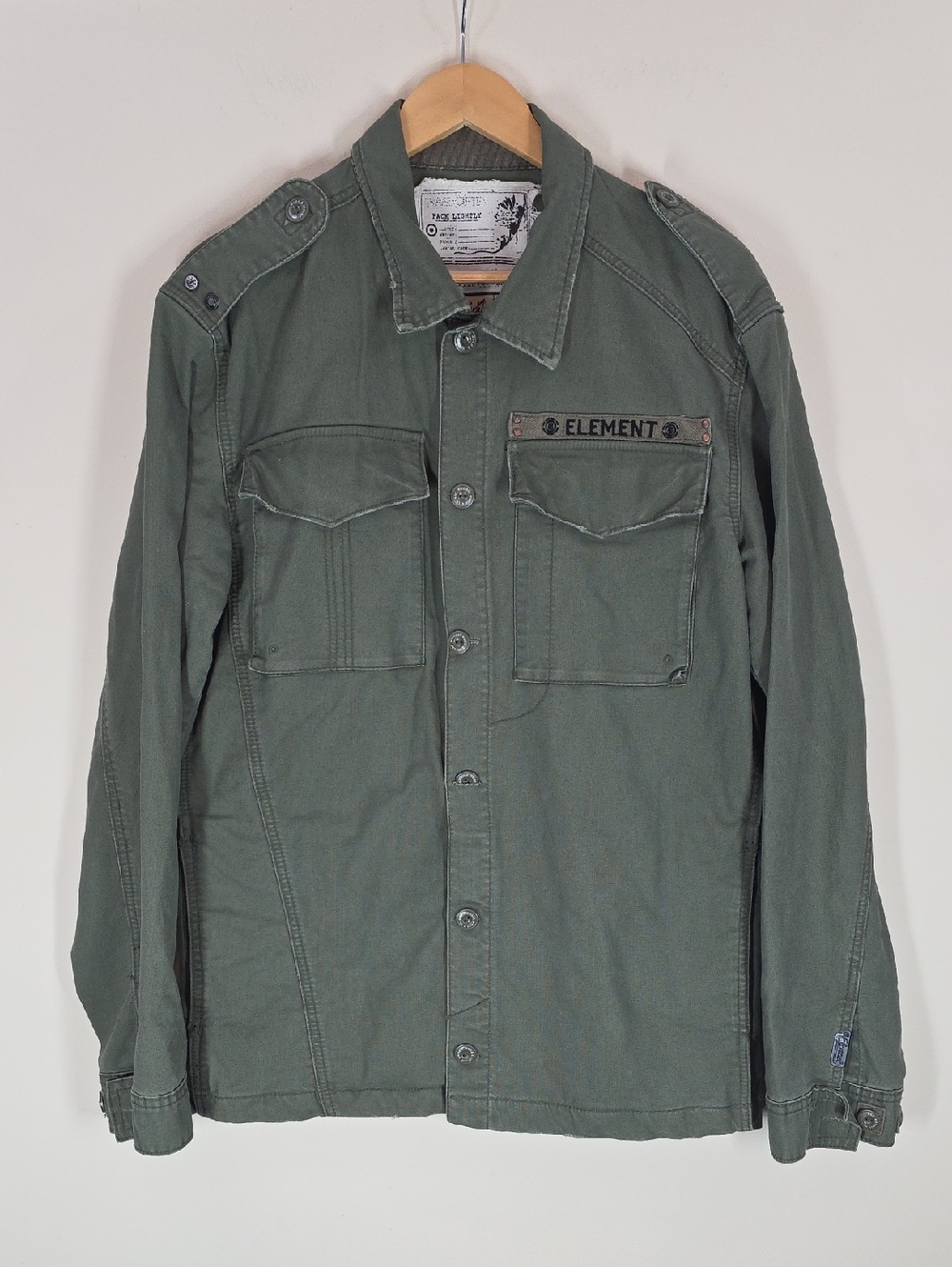 Element Skateboards Olive Military Shirt Jacket Men's L Skate Streetwear Y2K